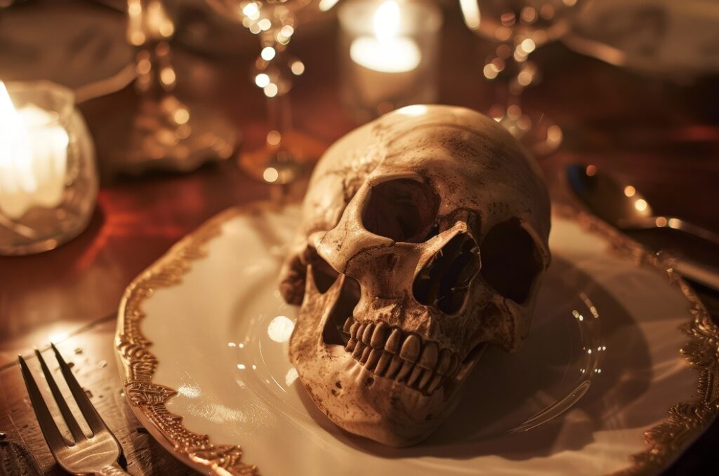 Veranstaltung einer Krimi-Dinnerparty mit Halloween-Thematik, bei der die Gäste einen spannenden Kriminalfall lösen müssen.